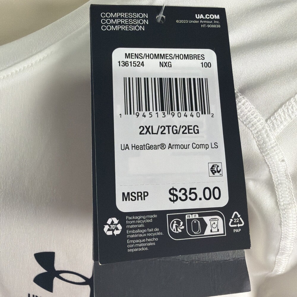 NWT Under Armour HeatGear Men’s 2XL Compression Long Sleeve Shirt White - Picture 3 of 5